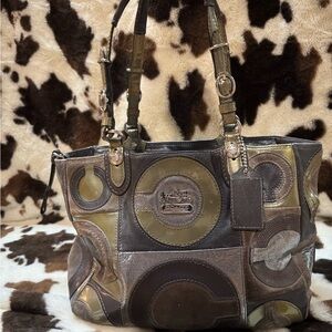 Coach Patchwork Tote Bag - Brown and Gray
